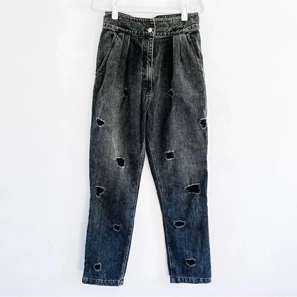 Rachel Comey Gypsy Couture Distressed Frayed Pleated High Rise Jeans Rare Sz 6